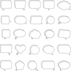 Set of blank white speech bubble in flat design, chatting box, message box icon. Balloon doodle style of thinking sign symbol. Speech bubble isolated on background