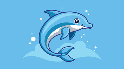 Colorful illustration of a joyful dolphin jumping out of the water in a clear blue ocean, showcasing its playful nature and vibrant colors