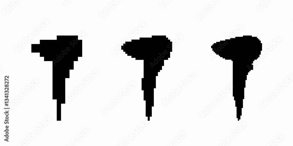 Poster three abstract silhouettes with rounded tops and long tails create a unique visual alignment.