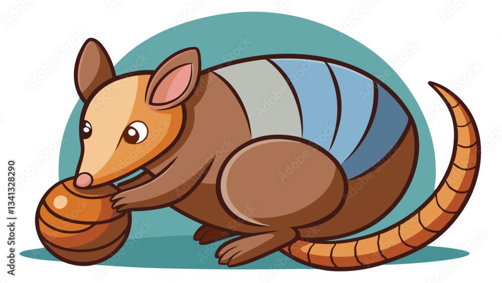 Poster colorful vector illustration of a friendly armadillo with a playful expression, surrounded by a vibr