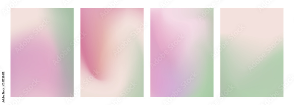 Poster Spring theme defocused backgrounds with blurred color gradients. Set of graphic templates for creative Springtime season design. Vector illustration.
