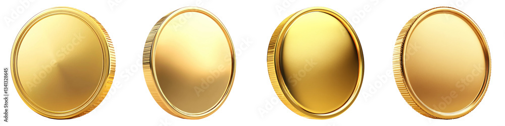 Poster golden coins with shiny texture in minimal , arranged in row