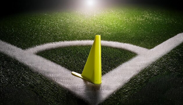 Bright Yellow Cone on Sports Field Surface - Powered by Adobe