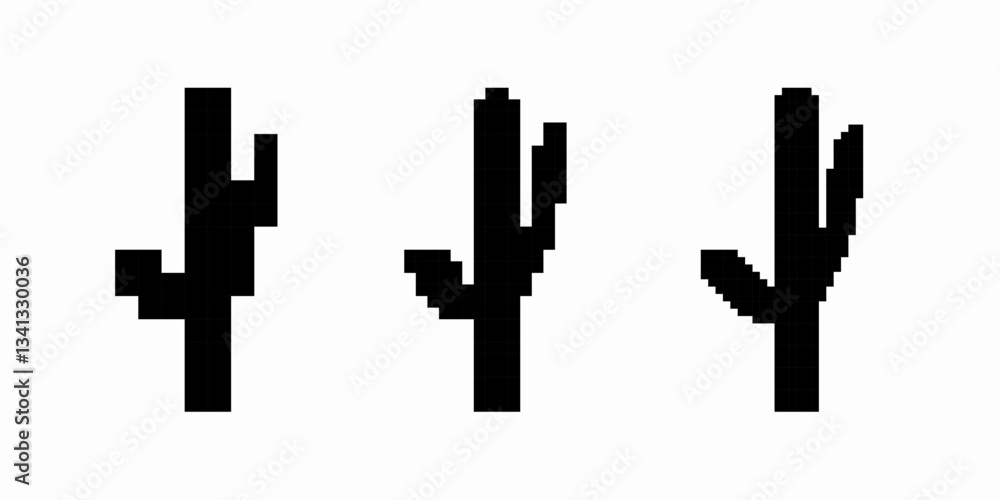 Poster three pixelated cactus plants with varying shapes and heights show digital abstract art simplicity.