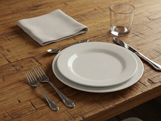 A Table Setting Displays Plates Cutlery Napkin and Glass