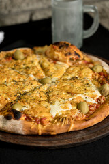 Homemade mozzarella cheese pizza ready to eat