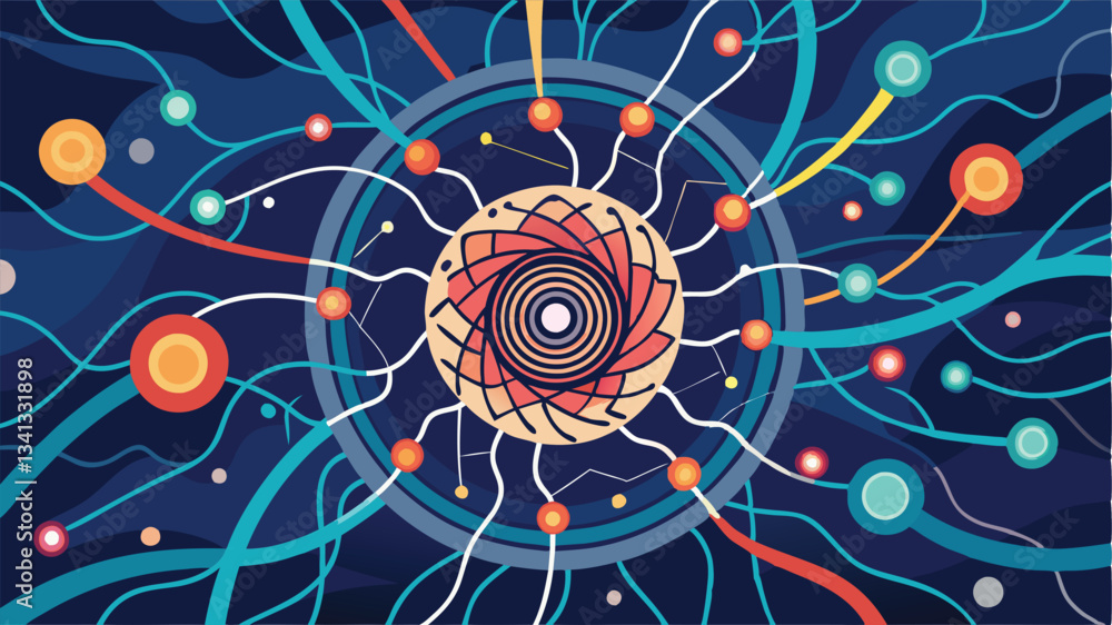 Leinwandbilder Colorful abstract vector illustration depicting interconnected lines and nodes, representing a network or neural connection in a dynamic digital environment
