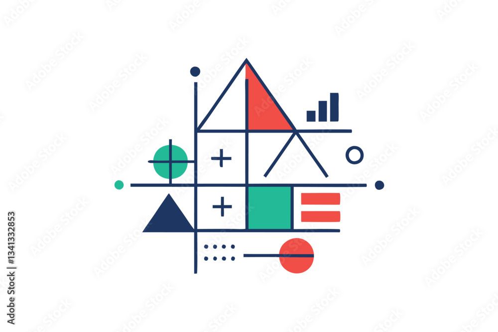 Poster Abstract geometric vector illustration displaying various shapes and patterns in a modern design, suitable for digital art and graphic design projects