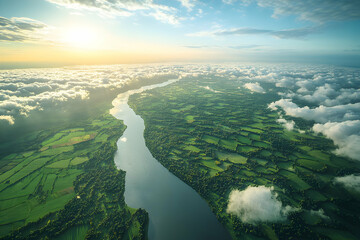 Aerial View River Landscape Illustration