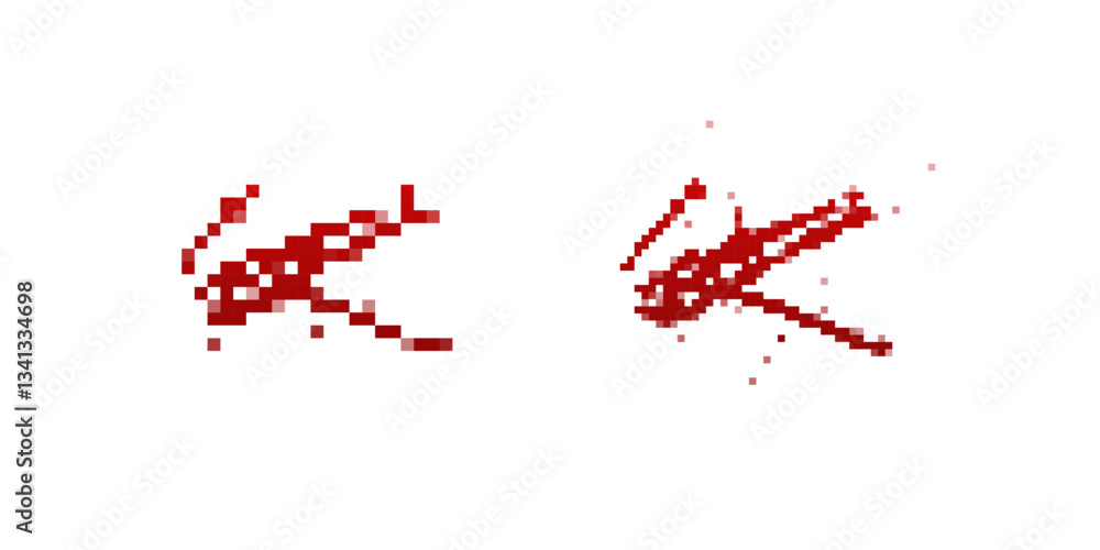Poster stylized pixel art showcases abstract insects in red with geometric patterns and crisp lines.