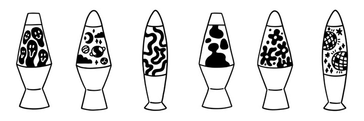 Doodle Lava Lamp Isolated with Magma Liquid Bubble Set. Tattoo Y2K 90s Home Living Interior Decor. Vector Illustration