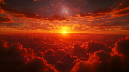 Fiery Sunset Cloudscape Illustration