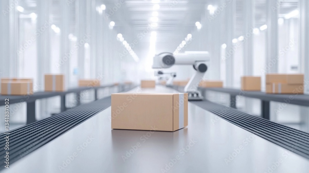 Poster robotic automation in modern warehouse with cardboard package
