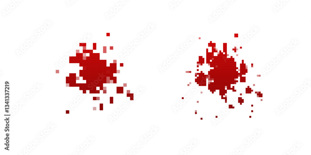 Poster two pixelated red splashes create a dynamic digital design, emphasizing modern abstract art elements