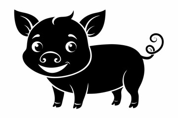 cute pig line art silhouette vector illustration