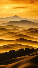 Golden layers: Endless mountain ridges bathed in warm hues stretch toward the horizon