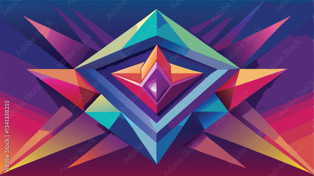 Aufkleber Vibrant geometric abstract illustration featuring sharp angles and colorful shapes in a dynamic composition