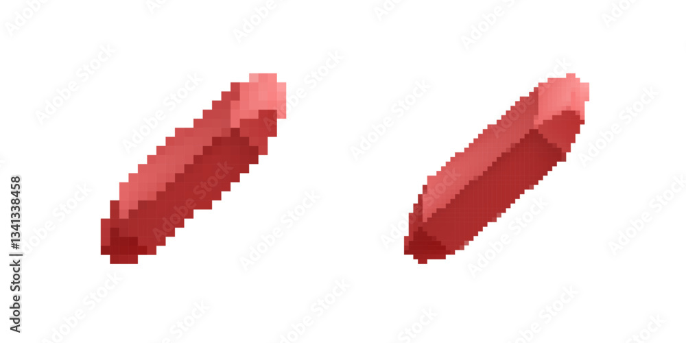 Poster two pixelated red capsules are displayed in a simple arrangement. the capsules are horizontally alig