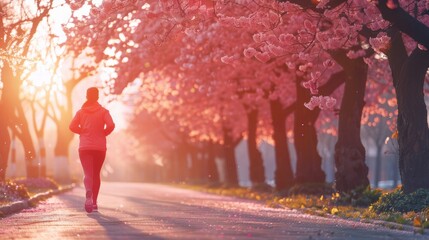 Concept of a person with extra weight working on spring fitness and weight loss.