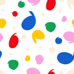 Black seamless pattern with colorful blobs and dots.