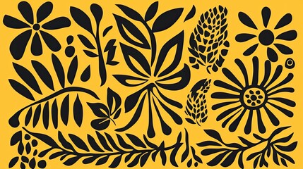 abstract folk art designs in yellow.