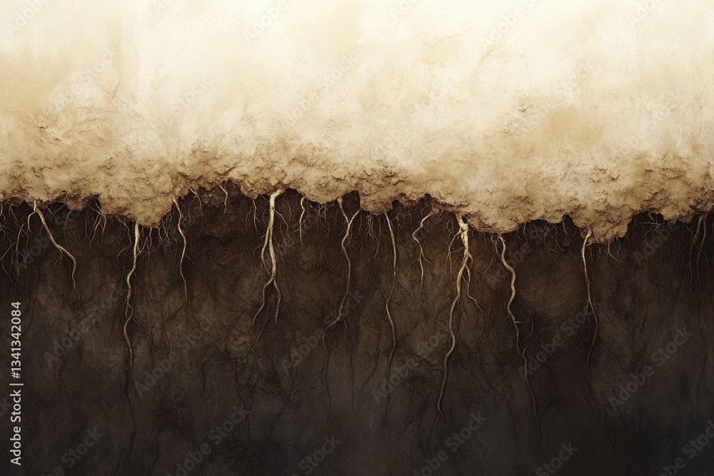 Poster a cross-section view revealing the intricate network of tree roots extending deep into the earth.