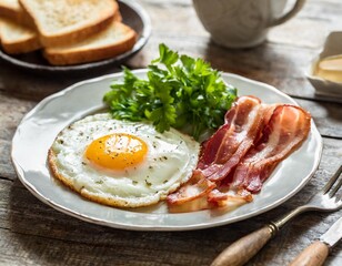 Farmhouse Breakfast Plate with Eggs Bacon and Toast Setup