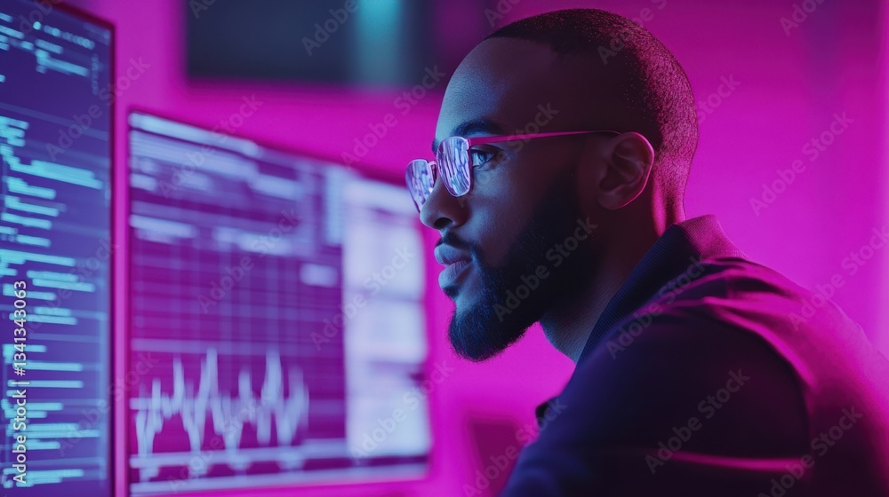 Aufkleber focused male programmer working in a modern tech environment