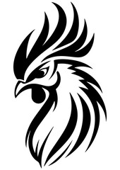 Obraz premium Black and white vector rooster illustration. Farm animal, poultry, rural life. Line art for tattoo, logo, engraving, laser cutting, and design projects.