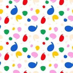 Black seamless pattern with colorful blobs and dots.