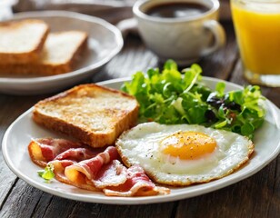 Farmhouse Breakfast Plate with Eggs Bacon and Toast Setup