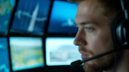 Monitoring aviation traffic from a control center with dedicated professionals supporting flights