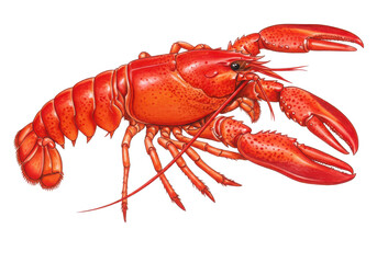 A detailed illustration of a vibrant red lobster against a stark black background image view