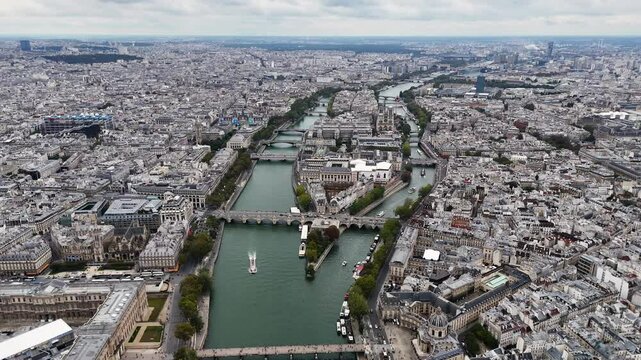 Aerial view of Seine River and Ile de la Cite in Paris, France