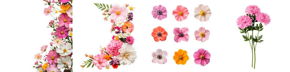 A vibrant bouquet of various blooming flowers in shades of pink purple orange and white creating a beautiful spring inspired floral arrangement