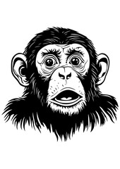Fototapeta premium Black and white vector monkey illustration. Gorilla, macaque, wild animal. Line art for tattoo, logo, engraving, laser cutting, and design projects