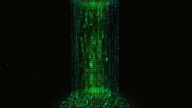 Green Binary Code Flowing Downwards Animation on Black Starfield Background