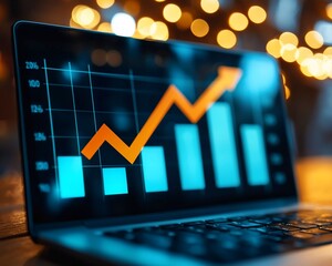 Laptop Showing Growing Graph in Nightclub Atmosphere