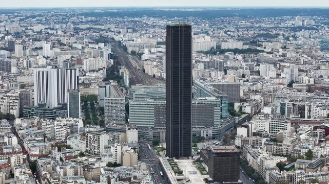 Aerial shot of Montparnasse Tower (Tour Montparnasse) in Paris, France