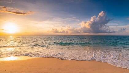 Obraz premium Panoramic sandy beach landscape. Inspiring tropical beach seascape