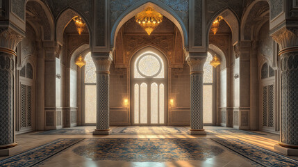 Obraz premium masjid interior background for ramadan and eid, generative ai