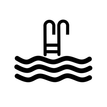 Swimming pool icon. Water waves symbol. Ladder entry design. Black vector illustration. swimming pool ladder icon