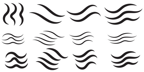 Fototapeta premium Doodle wind line sketch set. Hand drawn doodle wind motion, air blow, swirl elements. Sketch drawn air blow motion, smoke flow art, abstract line.