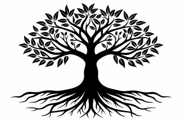 Obraz premium tree silhouette with roots line art silhouette vector illustration