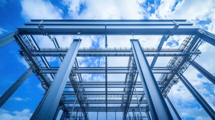 Obraz premium Modern Industrial Structure Under Blue Sky with Clouds and Framework