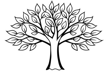 tree with leaves line art silhouette vector illustration