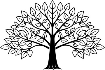 Obraz premium tree with leaves line art silhouette vector illustration