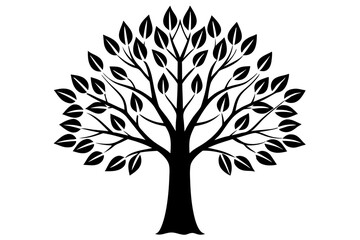 Obraz premium tree with leaves line art silhouette vector illustration