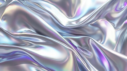 Abstract iridescent silver holographic waves, forming a premium-quality foil texture with futuristic appeal.