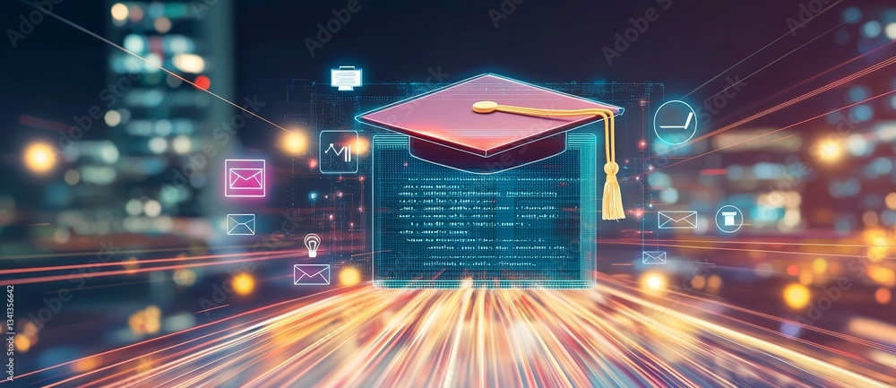Poster an abstract depiction of e-learning incorporates high-speed technology with a blurred motion effect 